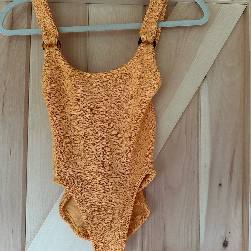 Hunza G orange one piece swimsuit.  One size fits all.